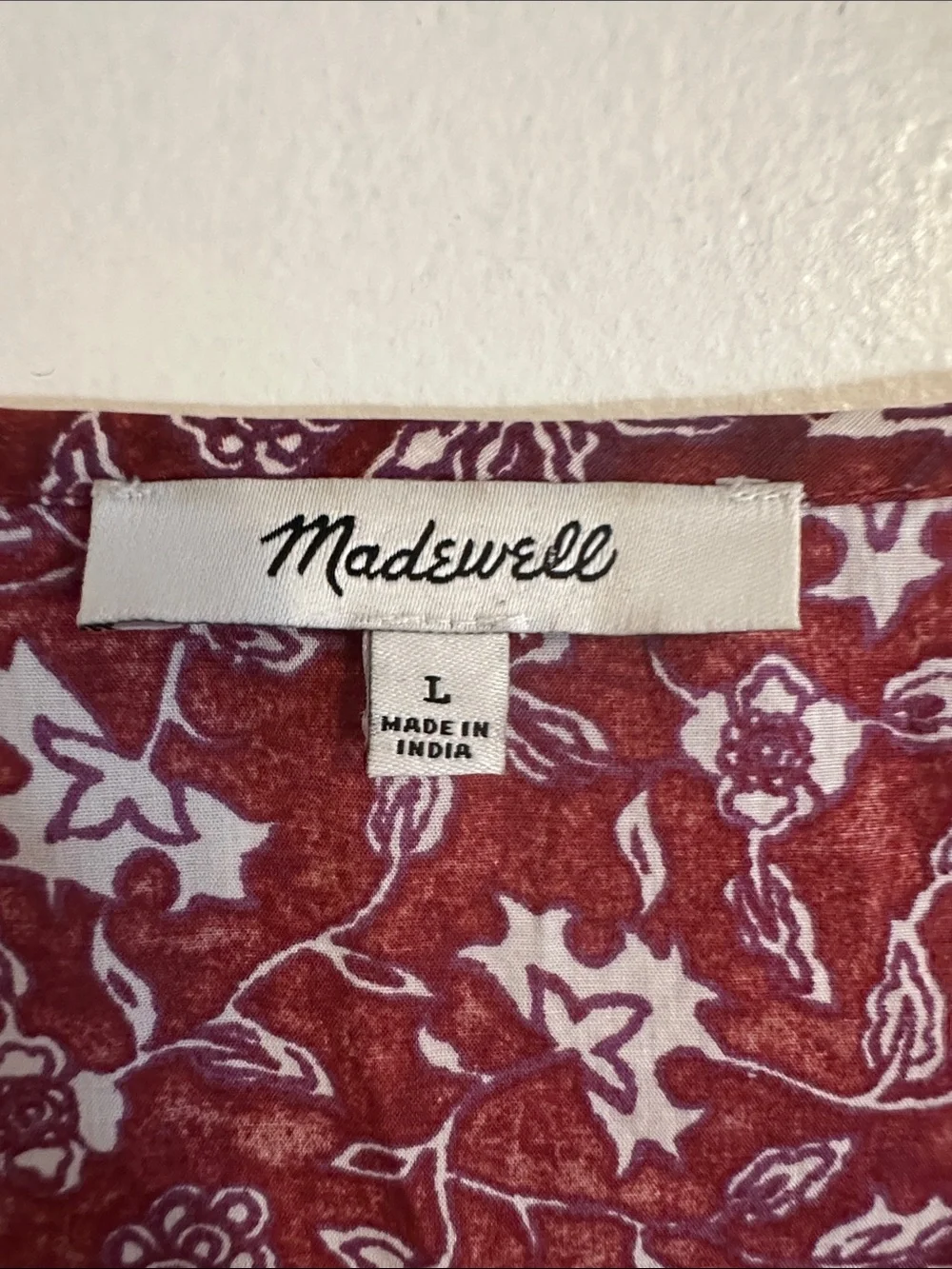 Madewell Rust Red Floral V-Neck Puff Sleeve Top